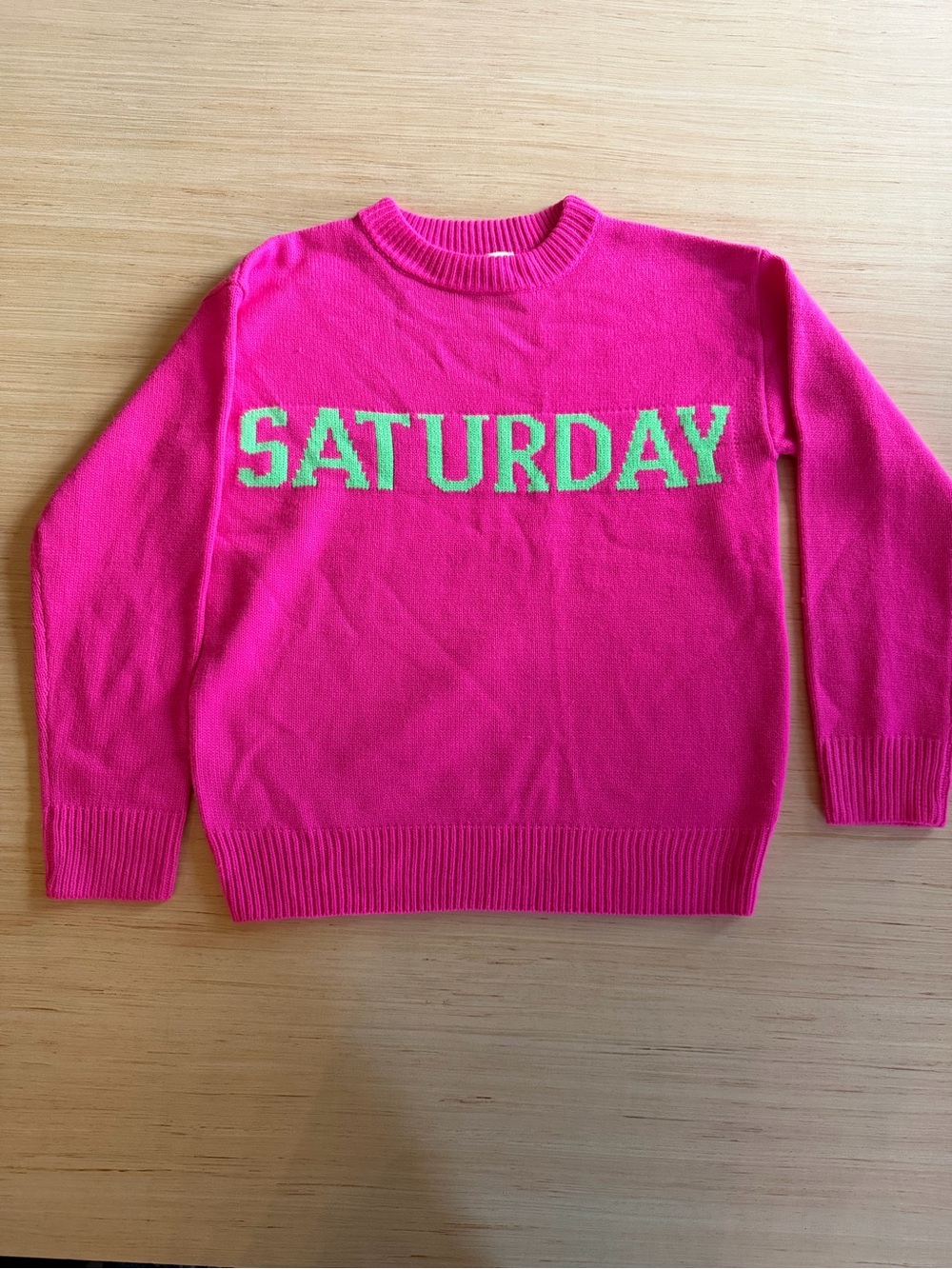 English Factory Hot Pink Crewneck Sweater With Lime 'Saturday' Text